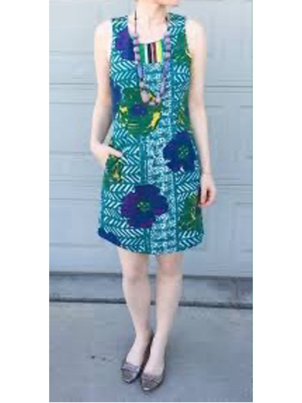 Anthro Vanessa Virginia 100% Cotton Graphic Hibiscus Dress Size 8